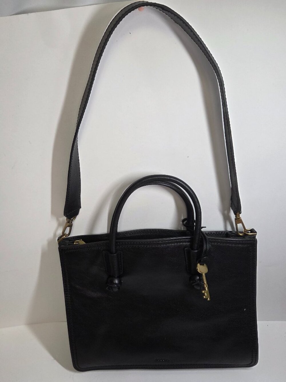 Fossil Skylar Satchel black pebbled crossbody purse detachable shoulder strap
